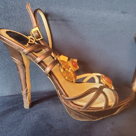 Dior Metallic Dark Purple Heels with Gold Jewel Ankle Straps- size 38 - Picture 2 of 10